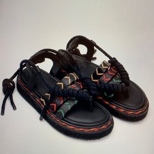 Farm rio black rope tie flatform sandal 9